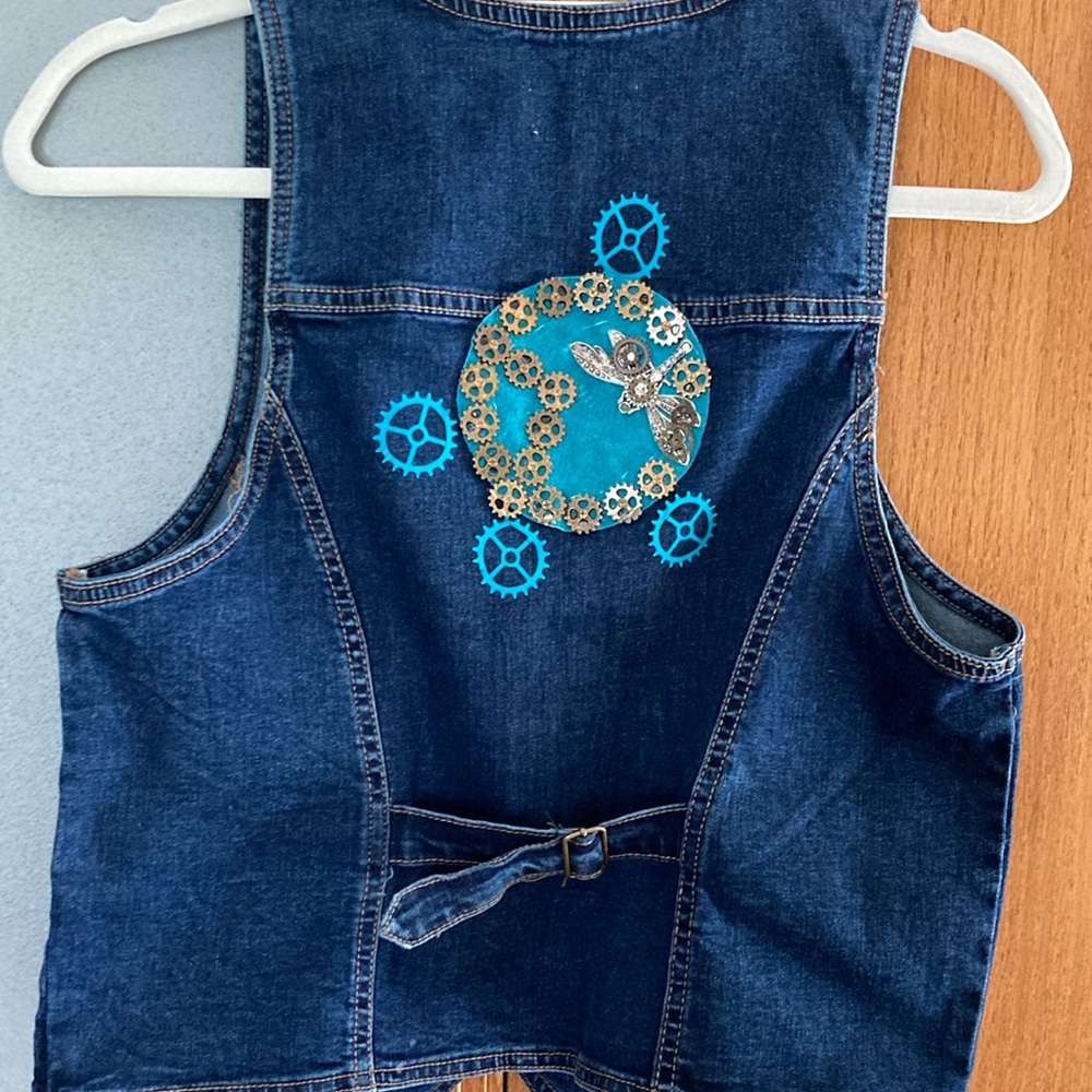 Steampunk Denim Vest with Gear Design